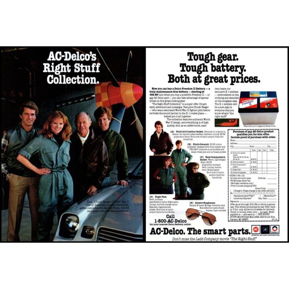 1983 AC Delco Parts 2 Page Vintage Print Ad Chuck Yeager Prop Plane Wall Art - Picture 1 of 3
